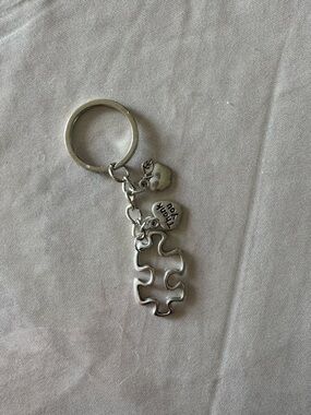 Silver Puzzle Piece Keychain with Thank You Charm - lightweight